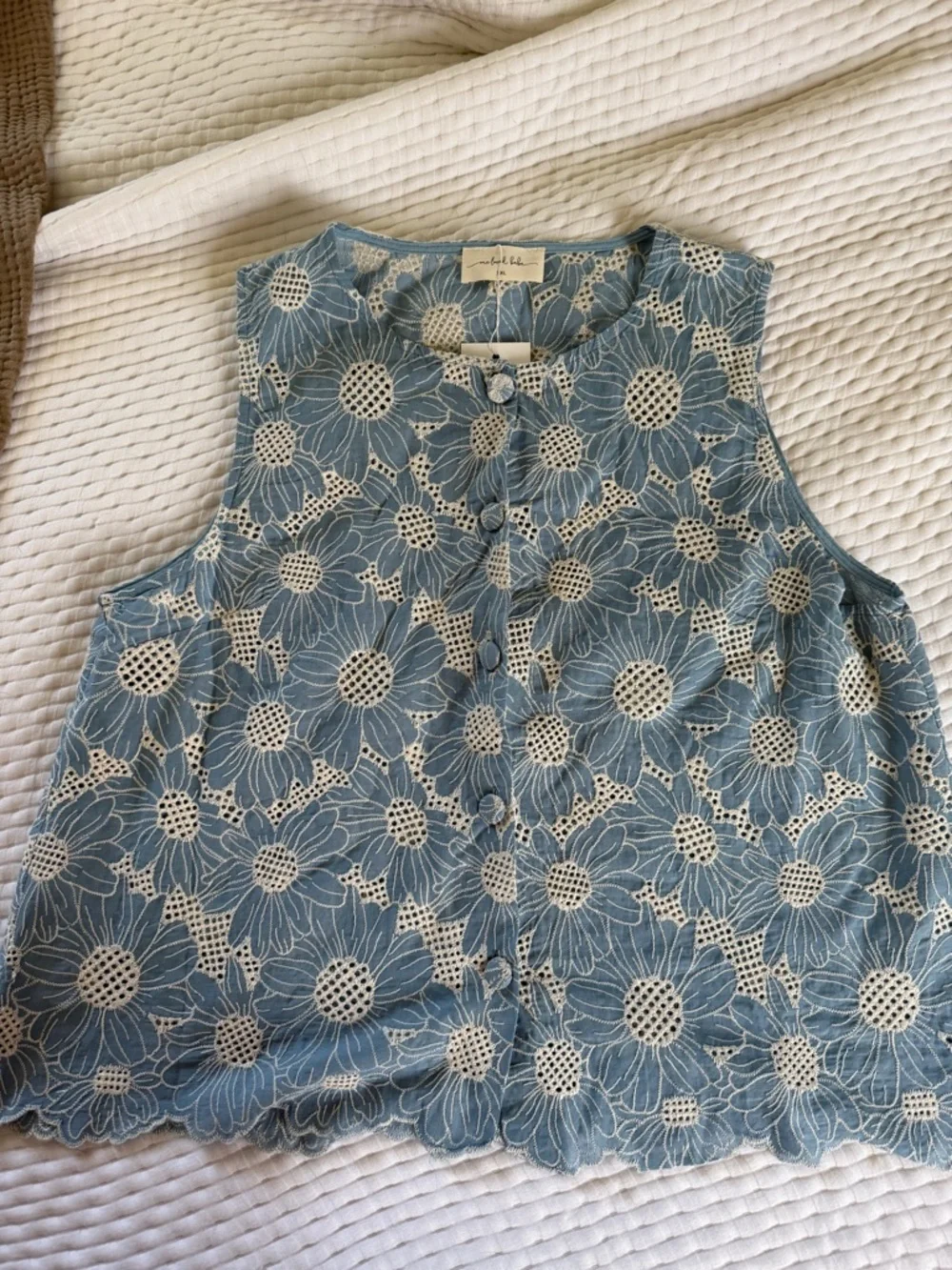 Sleeveless Blue Floral Eyelet Set by One Loved Babe - Picture 2 of 8